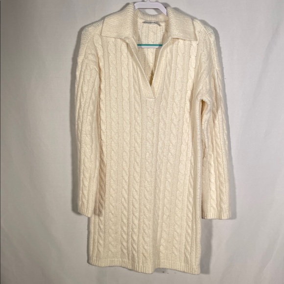 ABERCROMBIE AND FITCH WOMENS CREAM CABLE KNIT SWEATER MINI DRESS XS - Picture 2 of 5